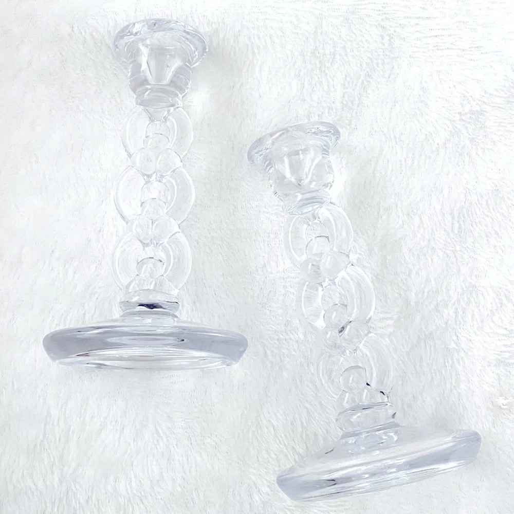 Vintage Glass Taper Candle Holders - Set of 2 - Twisted Glass Candlesticks